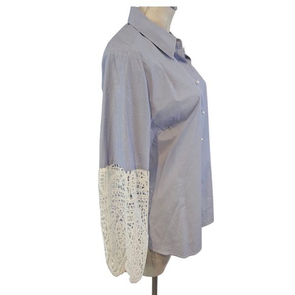 Chico's 2 / L Lace Sleeve Striped Shirt - Picture 3 of 7
